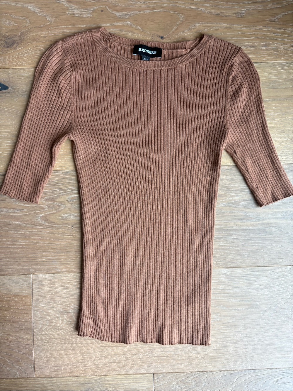 Express Ribbed Short Sleeve Top Size Small Copper Brown Work Interview Basic